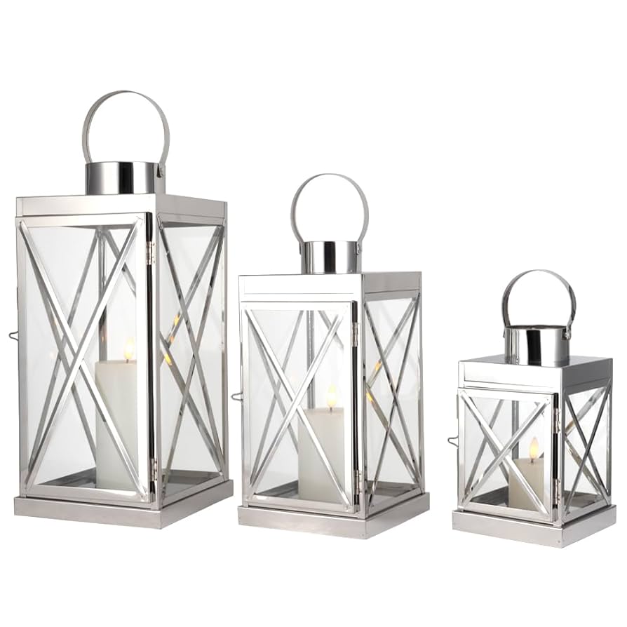 Amazon.com: TRIROCKS Silver Stainless Steel Lantern Set of 3